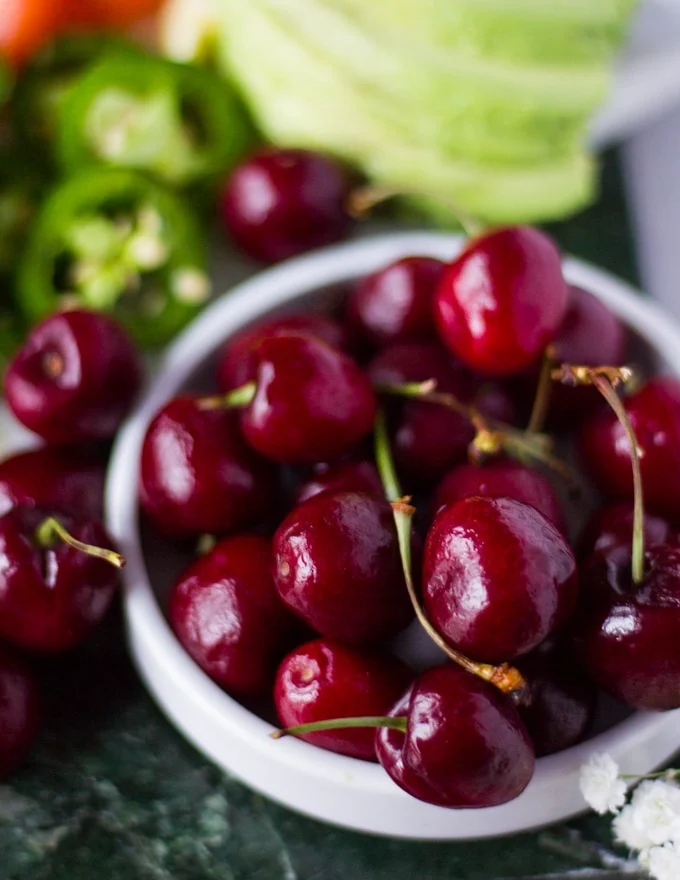 fresh cherries in a bowl