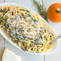 Kale Mushroom Pumpkin Alfredo Pasta