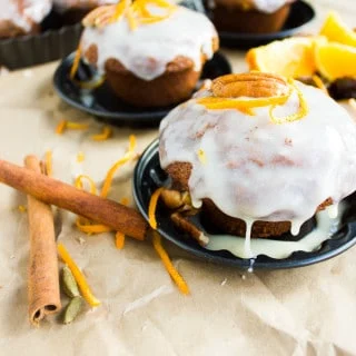 Orange Chai Spice Date Muffins. Hearty whole wheat fibre goodness muffins sweetened with dates and spiked with chai spice. Add in nuts, coconuts, raising, chocolate chips or your favorite! Glaze it with orange glaze and get the recipe for this delicious tasting power muffin which you can make vegan! foodallianceblog.com