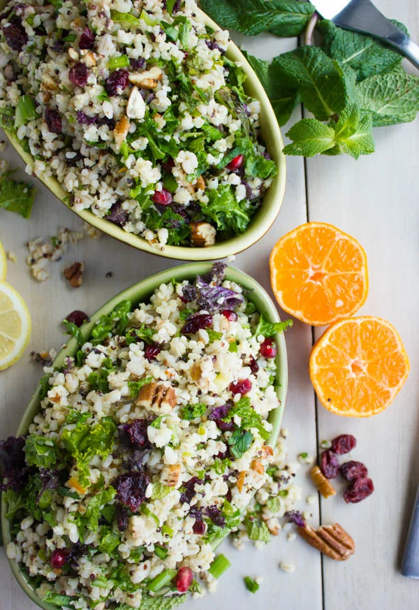 Mixed Grain Kale Citrus Salad. A zesty vibrant fresh salad you can serve warm, cold, picnic day, busy day or for lunch next day! Perfectly Vegan and loaded with grain goodness! Get the recipe for this salad and a citrus salad dressing you'll make over and over again! foodallianceblog.com