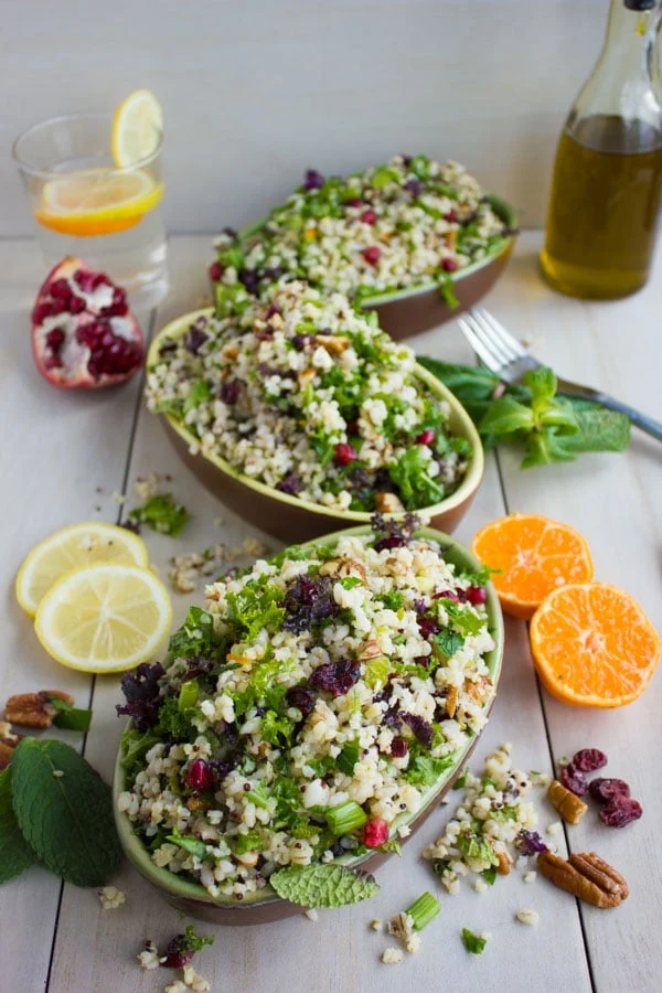 Mixed Grain Kale Citrus Salad. A zesty vibrant fresh salad you can serve warm, cold, picnic day, busy day or for lunch next day! Perfectly Vegan and loaded with grain goodness! Get the recipe for this salad and a citrus salad dressing you'll make over and over again! foodallianceblog.com