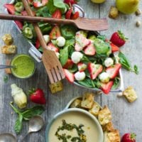 Strawberry Spinach Salad & Artichoke Soup Brunch. The perfect seasonal brunch/lunch to make in 30 mins! Light, healthy and super YUMMY! Easily made vegan too! foodallianceblog.com