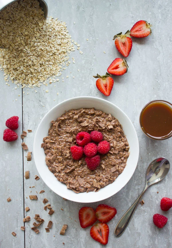 Chocolate Oatmeal Breakfast Bowl. the best way to start your morning--filling, healthy, let chocolate-y--get the recipe with ideas and tips to make this into a healthy breakfast bowl or a chocolate dessert! foodallianceblog.com