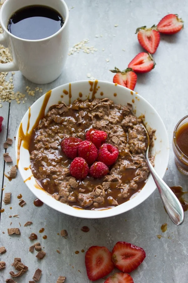 Chocolate Oatmeal Breakfast Bowl. the best way to start your morning--filling, healthy, let chocolate-y--get the recipe with ideas and tips to make this into a healthy breakfast bowl or a chocolate dessert! foodallianceblog.com