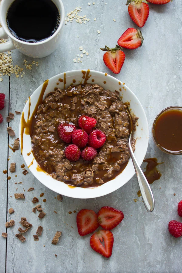 Chocolate Oatmeal Breakfast Bowl. the best way to start your morning--filling, healthy, let chocolate-y--get the recipe with ideas and tips to make this into a healthy breakfast bowl or a chocolate dessert! foodallianceblog.com