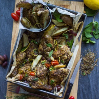 One Pan Chicken Potato Bake With Zaatar. All in one chicken, potatoes, onions, olives, garlic, tomatoes and a unique spice blend hit the oven for a busy day dinner like no other! Quick, easy, DELICIOUS and a must try recipe! foodallianceblog.com