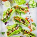 Chicken Shawarma in Lettuce Cups. Get the ultimate way to go healthy with a flavor packed succulent chicken shawarma served in lettuce cups. Hummus and all your favorite toppings included--a step by step recipe you need to make! foodallianceblog.com