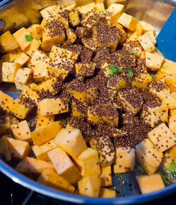 One Pot Quinoa Sweet Potato Salad in the making