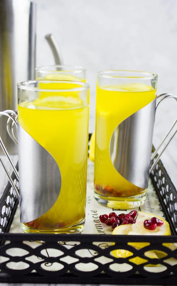 Soothing Lemon Ginger Turmeric Drink. The ultimate soothing and boosting drink to get you going! It's like a lemon ginger tea with the benefits of turmeric! get the recipe at foodallianceblog.com
