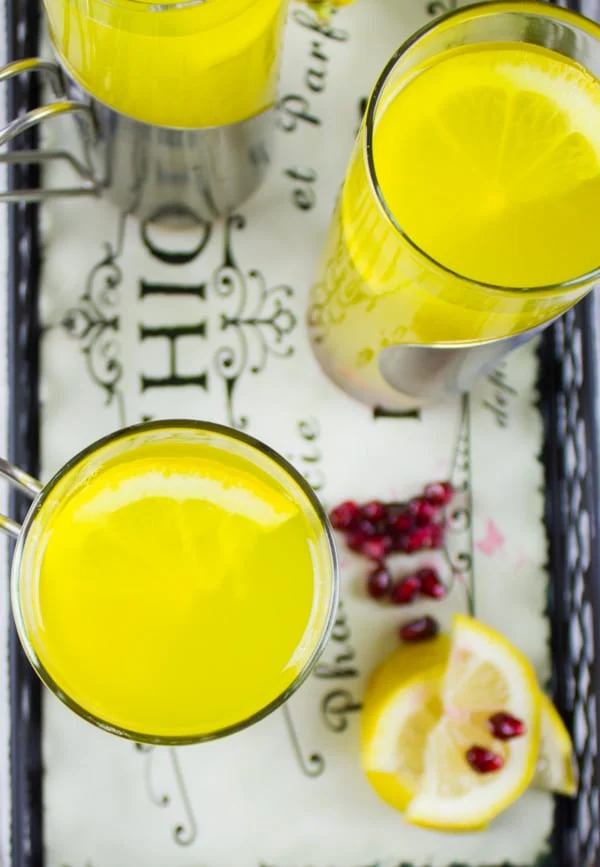 Soothing Lemon Ginger Turmeric Drink. The ultimate soothing and boosting drink to get you going! It's like a lemon ginger tea with the benefits of turmeric! get the recipe at foodallianceblog.com