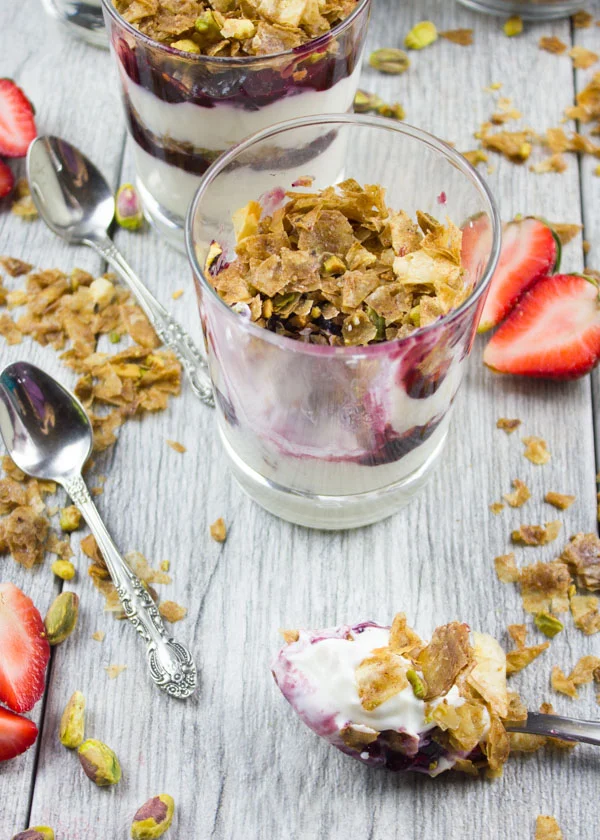 Baklava Yogurt Parfait with Homemade Baklava Crumbles. Move over granola and granola parfaits, these Baklava parfaits will take over your reekiest and dessert table! Plus the homemade baklava crumbles are totally addictive! Step by step recipe and tips at foodallianceblog.com