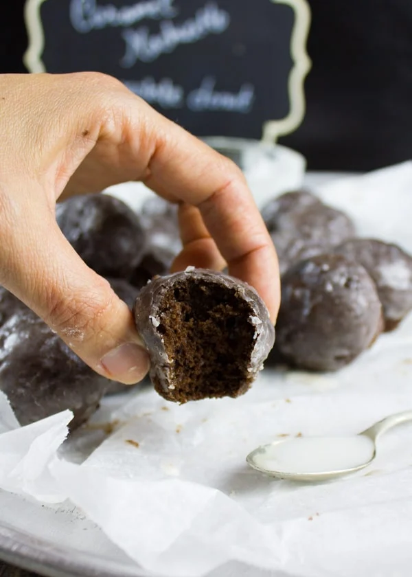 Caramel Spiked Chocolate Donut Holes. The best baked donut holes you'll ever make! tender, fluffy and intensely chocolate-y with a spike of caramel in the donut and glaze! Get the step by step recipe-foodallianceblog.com