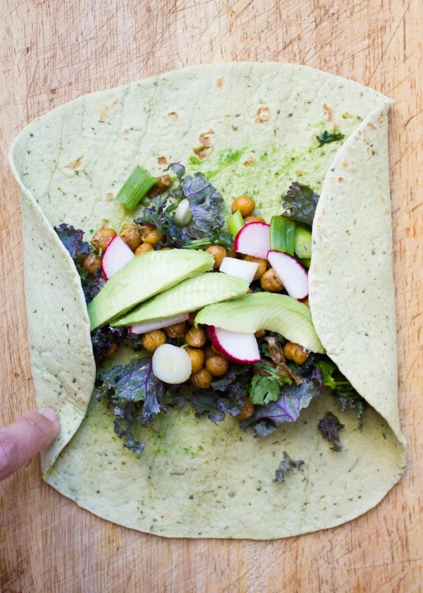 Roasted Chickpeas Wrap being rolled