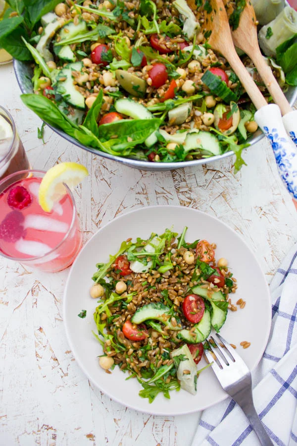 Mediterranean Farro Salad with Sweet Zesty Lemonade Dressing. Easy Simple and Divine Summer Salad you'll devour this season plus tips on cooking perfect farro! foodallianceblog.com
