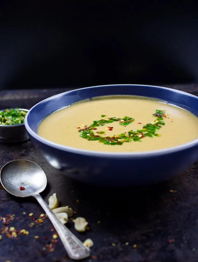 side shot of Creamy Peanut Soup