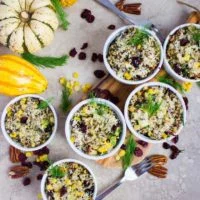 Quinoa Stuffing with Corn Cranberries Pecans and Dill. Single serve crazy delicious, easy, sweet, crunchy and ultra comforting stuffing! This recipe is one you'll be making over and over--and not just for Thanksgiving! Recipe at foodallianceblog.com