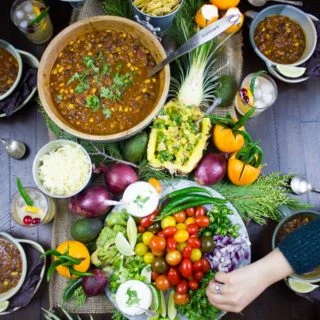 Vegetarian Chili Recipe Party and Bar. Soul Soothing, heart Warming, Heavenly delicious and Comforting chili recipe with a chili bar and warm party! Full recipe and details at foodallianceblog.com
