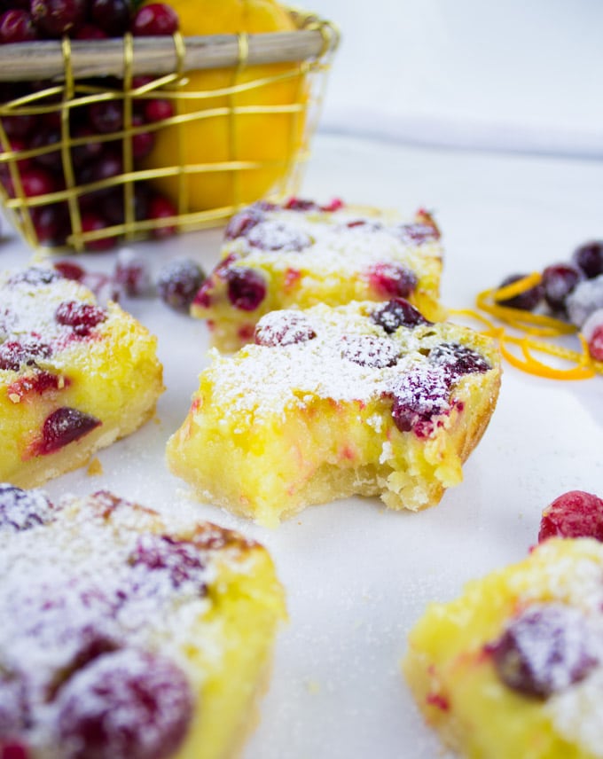 Orange Lemon Squares with Cranberries. Perfectly balanced squares of citrus, tang and sweet!