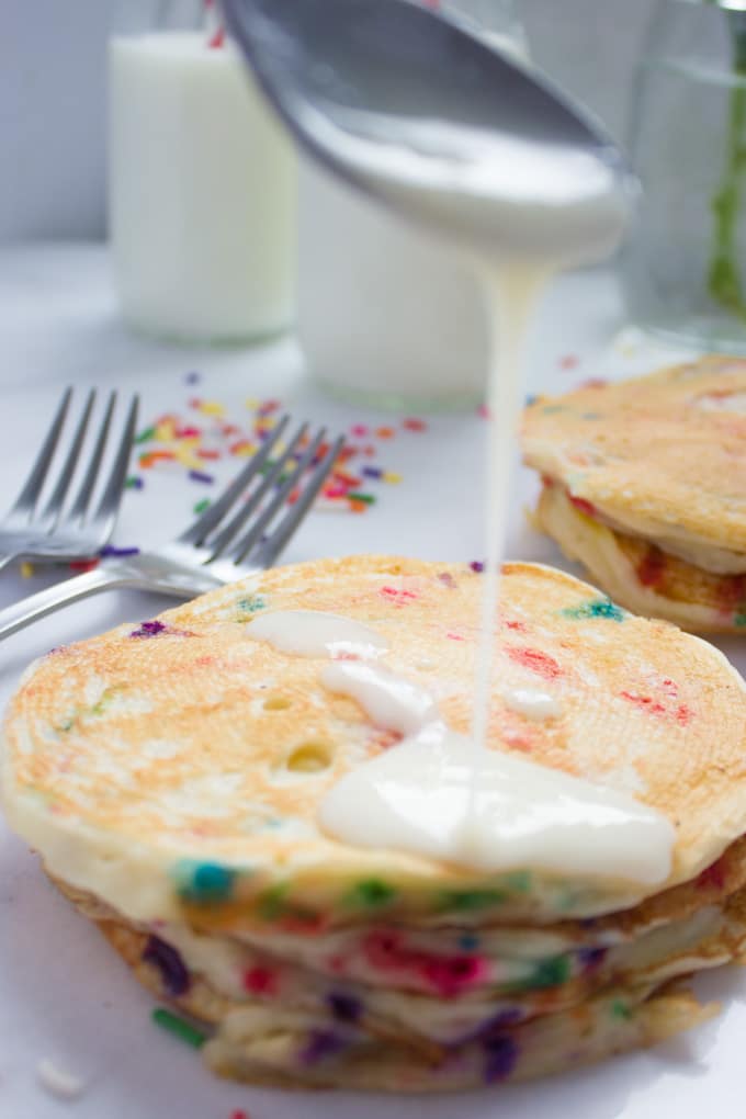 Fluffy Pancakes With Birthday Sprinkles. The perfect way to start your special day! Plus tips on making your pancakes fluffy no matter what your pancake skills are!