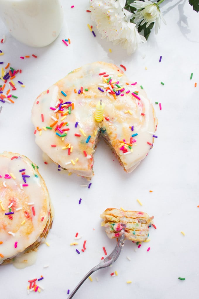 Fluffy Pancakes With Birthday Sprinkles. The perfect way to start your special day! Plus tips on making your pancakes fluffy no matter what your pancake skills are!