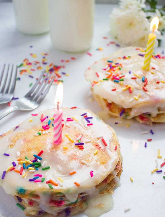 Fluffy Pancakes With Birthday Sprinkles. The perfect way to start your special day! Plus tips on making your pancakes fluffy no matter what your pancake skills are!