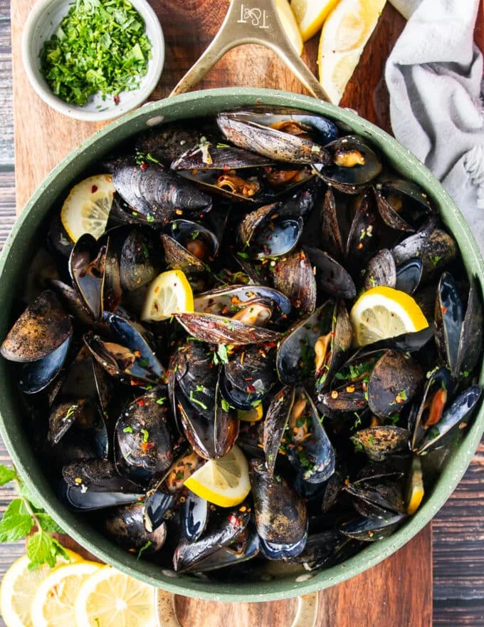 mussels coking in a steamer