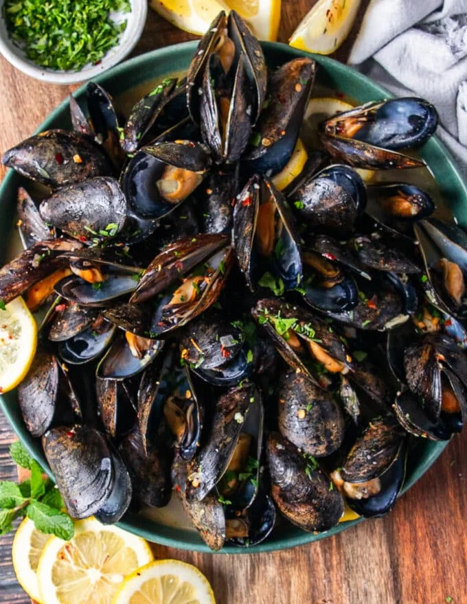 Top view of mussels