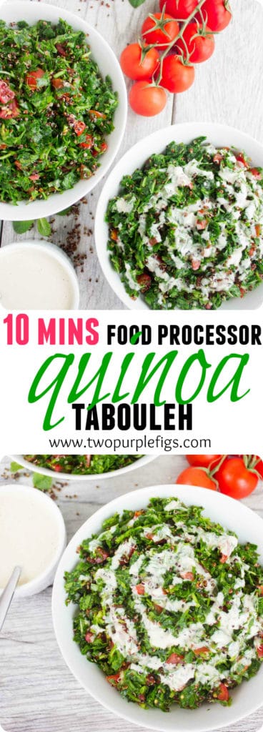Quick Quinoa Tabouleh with Tahini sauce | foodallianceblog.com | This is the easiest and quickest way to make tabouleh salad using a food processor! Serve this healthy Lebanese salad with my creamy tahini dressing. #quinoa, #healthy, #lebanese, #vegan, #easy, #tahini, #gluten-free, #paleo