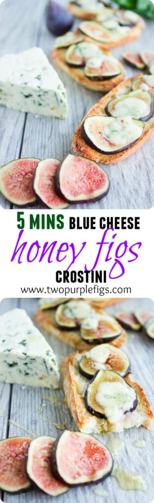 Blue Cheese Fig Crostini with honey | the perfect quick and easy last-minute appetizer or finger food to serve to guests! Serve these gorgeous creamy and fruity crostini fresh out of the oven sweetened with a drizzle of honey or balsamic reduction! | foodallianceblog.com| #appetizers, #easy, #party, #cold, #entertaining,