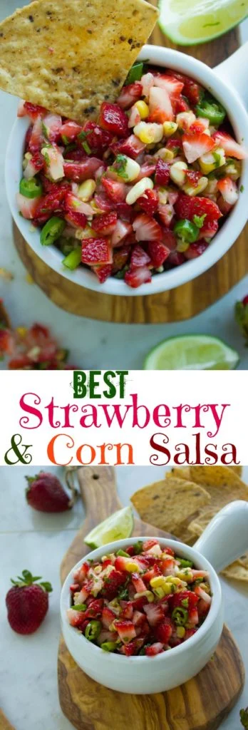 Best Strawberry Corn Salsa | Make this easy healthy vegan salsa for your next girls night or bbq party! Your whole family will love this simple fresh homemade salsa | foodallianceblog.com | #easy, #fresh, #healthy, #homemade, #appetizer, #partyfood