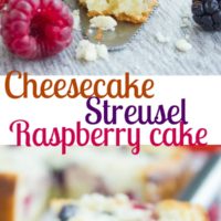 Cheesecake Streusel Raspberry Cake | a buttery layer of vanilla sponge cake, topped with a thin layer of vanilla cheesecake, fresh berries and a generous amount of buttery almond streusel crumb. | foodallianceblog.com | #easy, #dessert, #streusel, #fromscratch, #almond, #homemade, #simple, #summer
