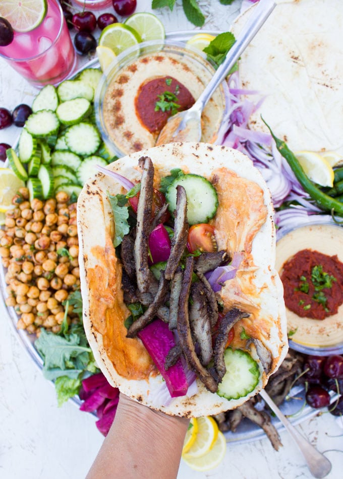 Assembling shawarma sandwich
