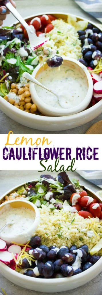 Lemon Cauliflower Rice with Yogurt Dressing - a healthy low-carb recipe #healthy, #lowcarb, #glutenfree, #cauliflower, #easy
