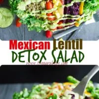 Mexican Lentil Detox Salad | This easy salad with mangoes, soybeans, cabbage, kale, corn and apple slices is just what the doctor ordered! Serve this easy Mexico-inspired salad with my Green Goddess Guacamole Dressing for a healthy, vegan or paleo meal. | foodallianceblog.com | #vegan, #salad, #Mexican, #paleo, #detox, #cleaneating, #easy, #mealprep