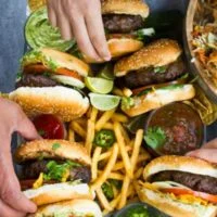 Lamb Burgers Loaded with Nacho Toppings