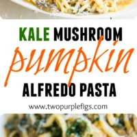 Kale Mushroom Pumpkin Alfredo Pasta | This Healthy Kale Squash Mushroom Pasta recipe is the perfect pasta dish! A quick and simple pasta recipe packed with flavor, colours and healthy veggies like kale, squash and mushrooms - all tossed in a light cream sauce that gives this quick pasta that luxurious feel of a creamy Alfredo sauce minus the guilt! | foodallianceblog.com | #fast, #healthy, #homemade, #creamy, #alfredo, #Italian, #dinner, #lunch, #meatless, #cheap