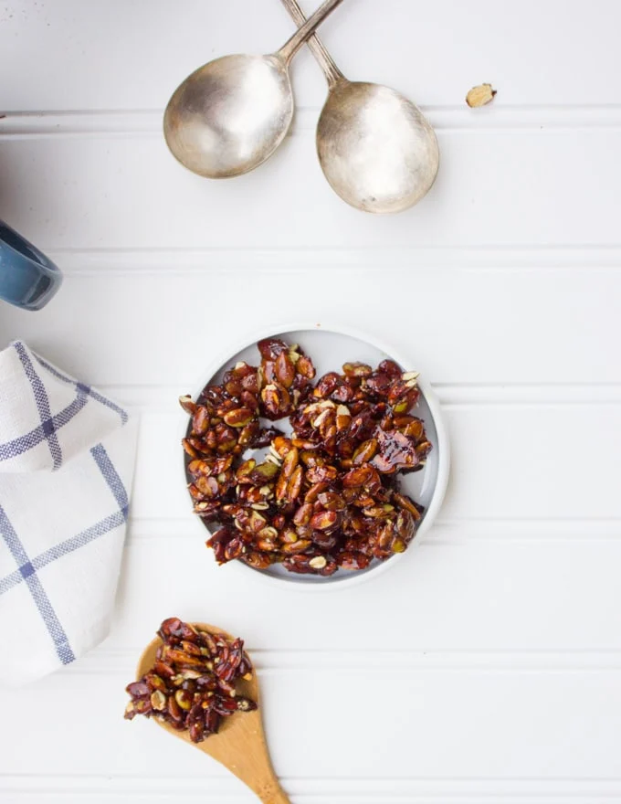 Chocolate pumpkin clusters on a plate