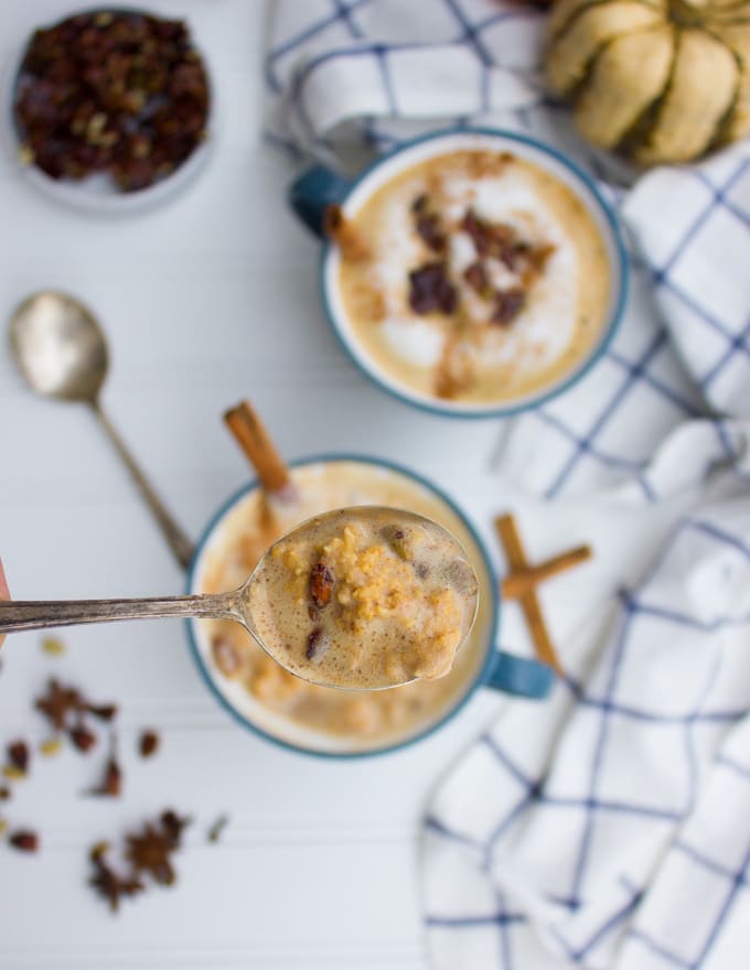 A spoon showing the inside of the pumpkin spice latte bite.