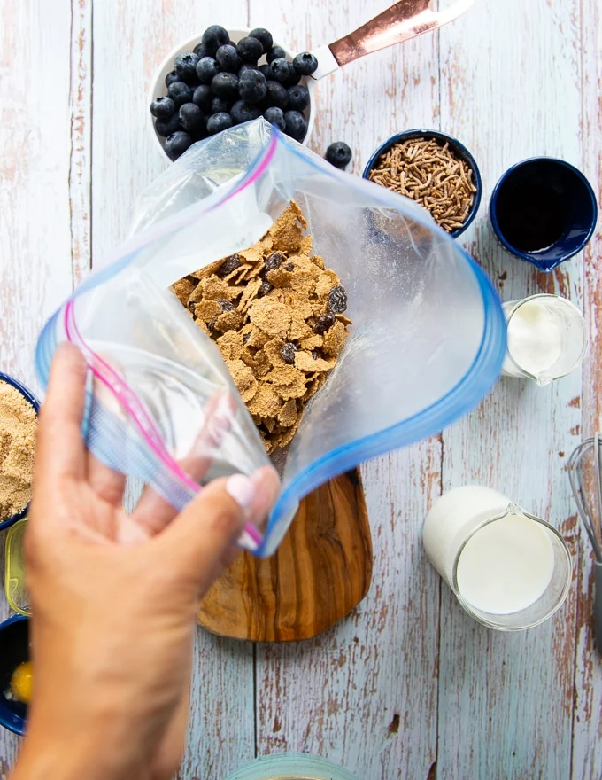 bran cereal in a ziploc bag