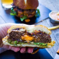 Long Pin for Cheese Stuffed Burgers With Onions And Mushrooms
