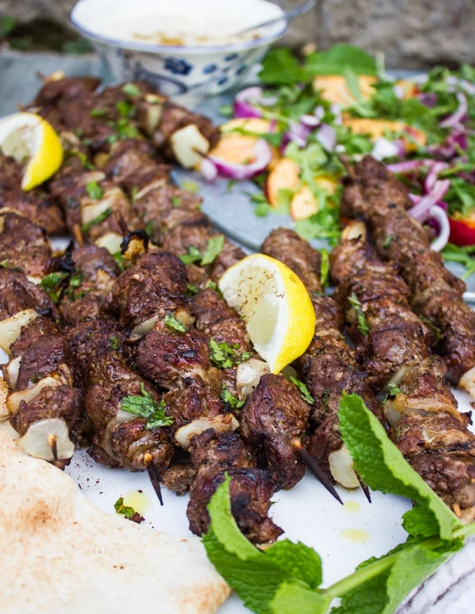 Grilled lamb skewer with tahini sauce