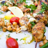 Close up of the chicken skewer bitten off