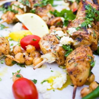 Close up of the chicken skewer bitten off