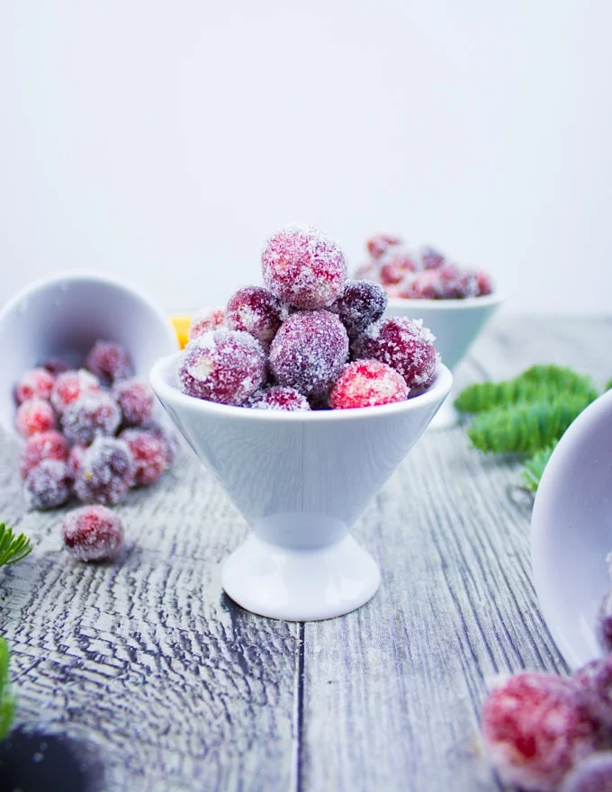 A bowl filled with sugared cranberries