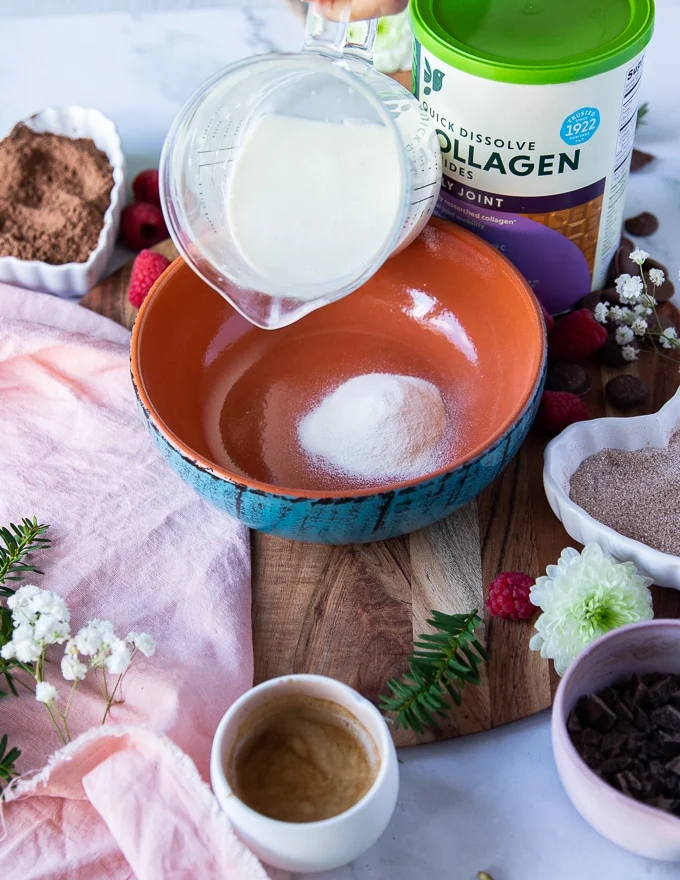 hot cream poured over the flavored collagen