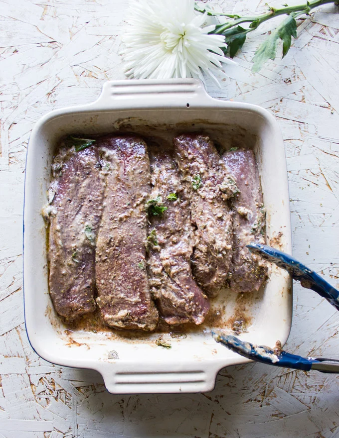 Marinated lamb in a plate