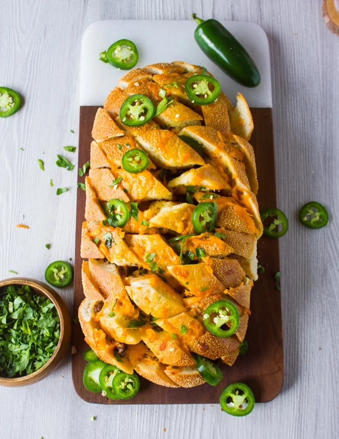 The pull apart bread out of the oven