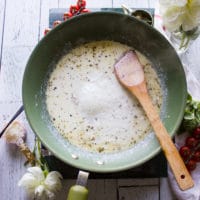 A pan with the cream bubbling and ready