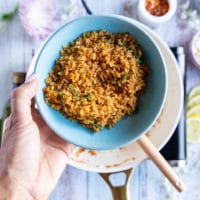 Bread crumbs in a bowl golden and toasted already ready to cool for the pasta