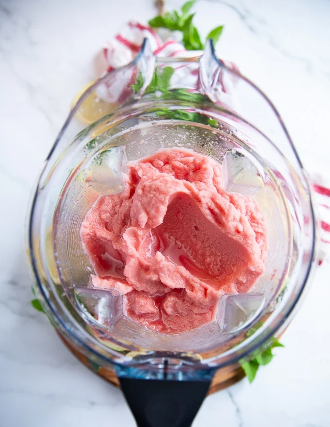 watermelon slushie recipe in a blender ready